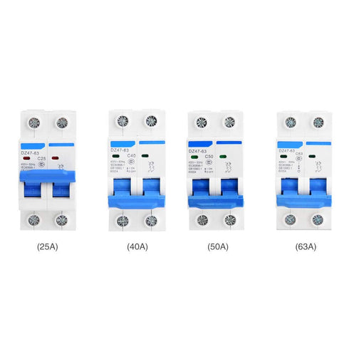 YWBL-WH Miniature Circuit Breaker DZ47-63, 2P 400V AC, Leakage Air Switch 25A 40A 50A 63A (25A)