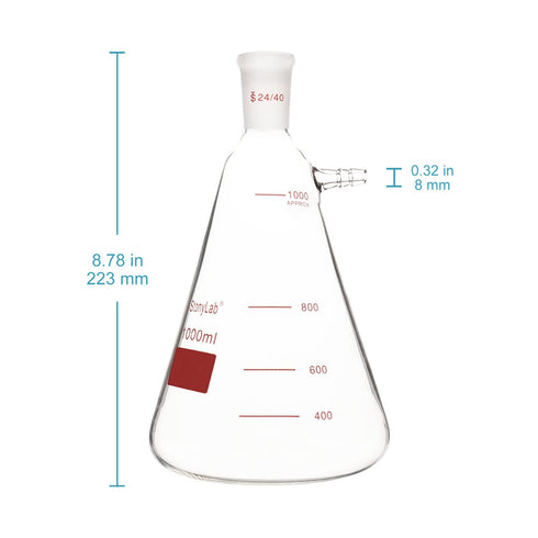 StonyLab 1000ml Filtering Flask, Heavy Wall Borosilicate Glass, 24/40 Standard Taper Outer Joint, Bolt Neck