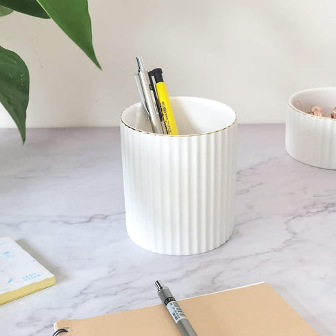Pen Holder for Desk, Ceramic Pencil Cup Office Desk Organizer, Makeup Brush Holder, White by CROWNOS
