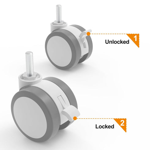 JOY Worker Lockable Stem Caster Wheels Set of 4, M8 Nylon Threaded Swivel Casters, 2.5 Inch
