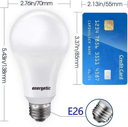 Dimmable A21 LED Bulb, 2600LM Super Bright Light Bulbs, 20W=150W, Warm White 3000K, UL Listed, E26 Base, Damp Rated, 2 Pack by Energetic Lighting