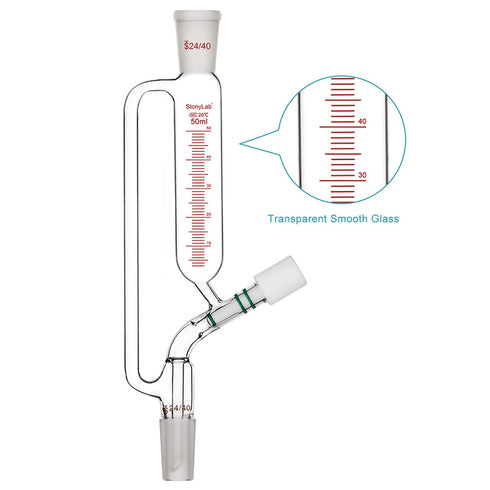 stonylab Graduated Pressure Equalizing Addition Funnel, 50 ml Borosilicate Glass Dropping Funnel with 24/40 Joint