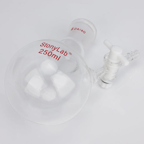 stonylab Borosilicate Glass Reaction Flask, Single-Neck 250 ml with 24/40 Joint and PTFE Stopcock Valve