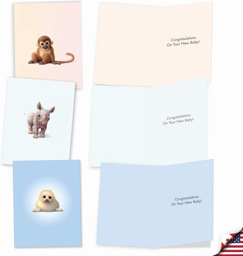 The Best Card Company 20 Assorted Baby Notecards Box Set, 4 x 5.12 Inch with Envelopes, Zoo Babies AM6726BBG-B2x10