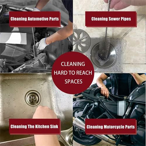 16 Inch Extra Long Pipe Cleaning Brush Set, Stainless Steel Bristles, 8 Piece Variety Pack for Auto Parts, Bottles,