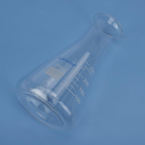 Glass Wide Mouth Erlenmeyer Flask, 250 ml Borosilicate Glass with Heavy Duty Rim, Pack of 1