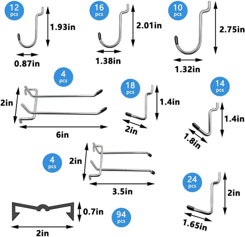 258PCS Pegboard Hooks Organizer Kit, Pegboard Accessories Set for Tools, 1/8 and 1/4 inch Pegboard Hooks Assortment,
