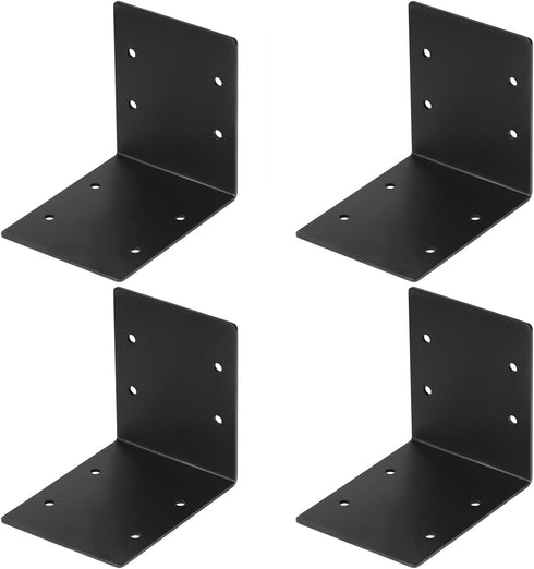 eoere 4 PCS Black 6" x 6" x 5" Heavy Duty Steel L Bracket Tie Plate, Corner Brace for Timber Connector