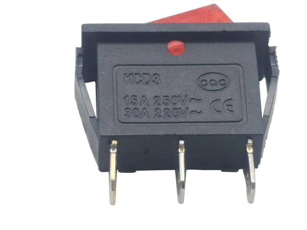 3 Pin 2 Position Red Lighted Rocker Switch for Desktop Grinder, Electric Fireplaces, Household Appliances, Lawn Mower