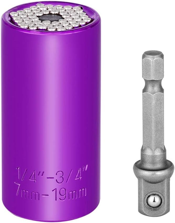 Universal Socket Set, Professional 7mm-19mm Grip Socket Set with Ratchet Wrench Adapter
