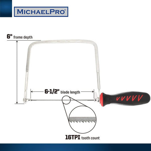 MichaelPro 6-Inch Deep Coping Saw, Hand Woodworking Tool with Replacement Blades | MP018006