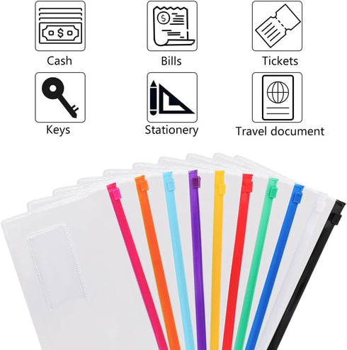 EOOUT 24pcs Poly Zip Envelope, Reusable Plastic Envelopes, 9 x 4.7 Inches, A6 Size, 10 Colors