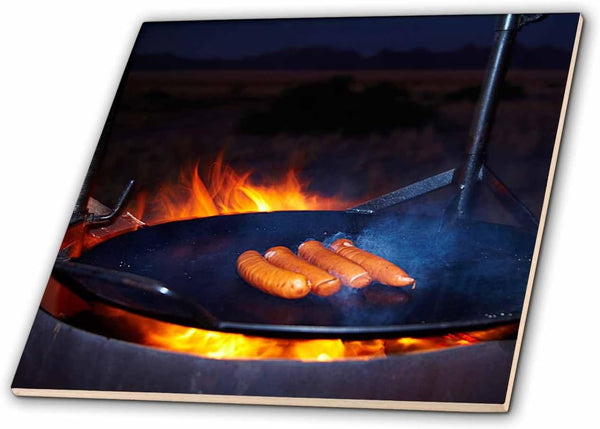 3dRose Sausages on Barbeque, Desert Camp, Namib Desert, Namibia, Africa. 4 Inch