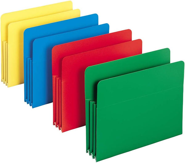Smead Poly File Pocket, Straight-Cut Tab, Letter Size, 4 per Box, Assorted Colors