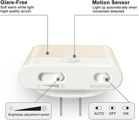 3 1-Pack LED Night Light Plug in, Motion Sensor Night Light with Adjustable Brightness Lighting Mode AUTO/ON/Off