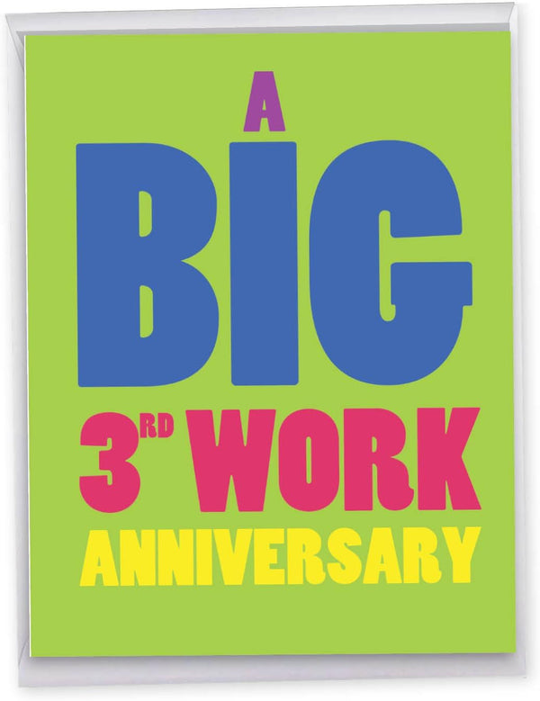 NobleWorks Big 3rd Work Anniversary Card, Jumbo 8.5 x 11 Notecard for 3 Year Employee w/Envelope for Men, Women