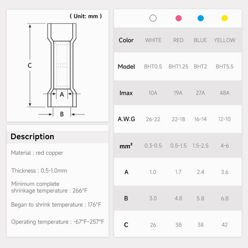 300PCS Butt Connectors Heat Shrink, Yellow 12-10 AWG Electrical Connections, Waterproof and Insulated Crimps