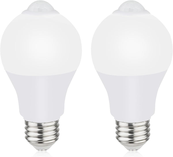 Motion Sensor Light Bulbs, 9W A19 LED, 60W Equivalent, E26 800lm 5000K Daylight, Dusk to Dawn, 2 Pack for Indoor Outdoor