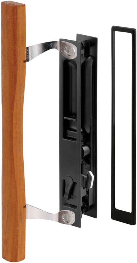 Prime-Line C 1130 Diecast Black Finish Flush Sliding Patio Door Handle with Wood Pull, Single Pack