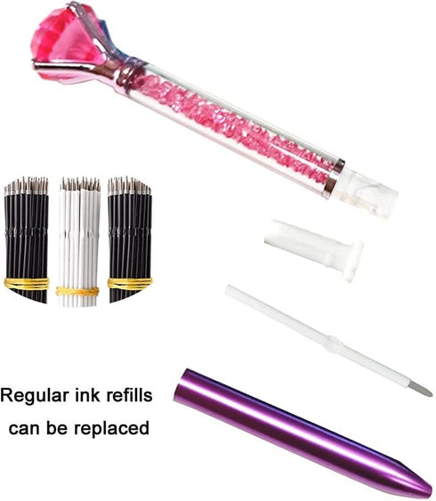 Diamond Pens Pack of 4, Cute Retractable Ballpoint Pens with Rhinestones, Crystal Bling, Blue Gel Ink for Women Gifts