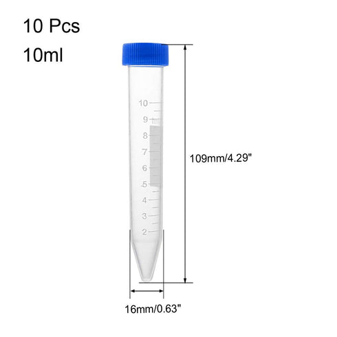 uxcell 10 Pcs 10ml Plastic Centrifuge Tubes with Screw-on Cap, Polypropylene Graduated Micro Centrifuge Tube, Conical Bottom, Blue, Storage Container for Beads Sample Lab