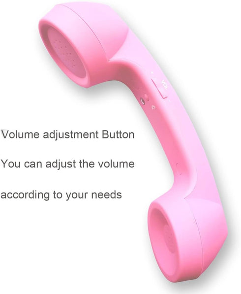 Wireless Retro Telephone Handset and Radiation-Proof Headset Receivers for Mobile Phone, Comfortable Call, Pink