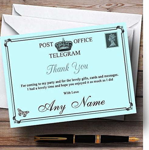 The Card Zoo Vintage Telegram Elegant Aqua Personalized Party Thank You Cards