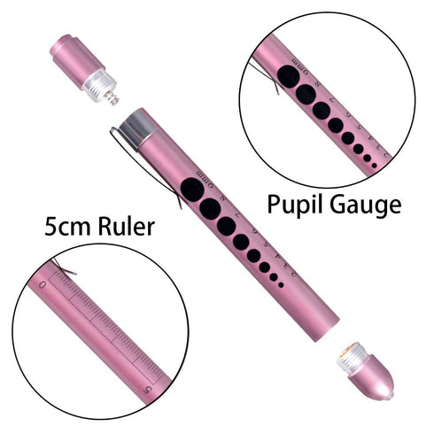 Aokin Pen Light with Pupil Gauge, Reusable LED Medical Penlight for Doctor Nurse, White Light, Teal and Rose Gold