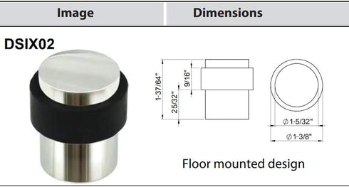 INOX DSIX02-32 Cylindrical Floor Mount Door Stop, Polished Stainless Steel