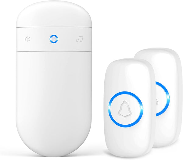 SECRUI Wireless Doorbell with 2 Buttons, Battery Operated Doorbell Kit with 52 Chimes, LED Flash, Waterproof Design
