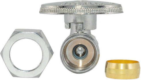 Eastman Quarter-Turn Straight Stop Valve, 5/8 Inch OD Compression Inlet x 3/8 Inch OD Compression Outlet, Chrome Plated