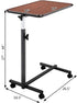 Tilting Bedside Table with Wheels & Brake - Adjustable for Hospital and Home Use, Dark Wood Grain