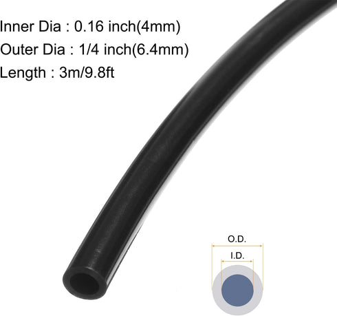 10ft 4mm(0.16") ID x 6.4mm(1/4") OD Silicone Tubing Black Industrial Plastic Tubing Pure Silicone Hoses for Pump Siphoning Draining Irrigation Brewing
