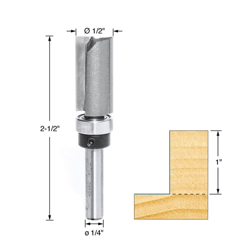 Amana Tool 45460 Carbide Tipped Flush Trim Plunge Template, 1/2 Dia x 1" 4 Shank