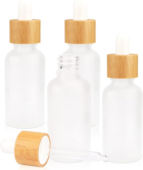 4 Pack Frosted Glass Dropper Bottles, Essential Oil Bottles with Eye Dropper and Bamboo Lids, 30ml/1oz