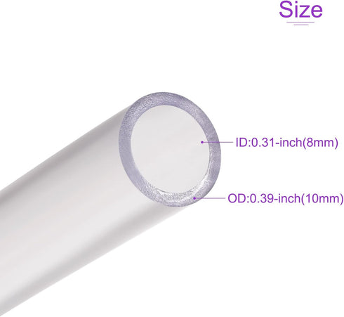 DMiotech 8mm ID 10mm OD Clear PVC Tube, Flexible Transparent Hose for Water, Air, Oil Tube, 3.28ft Length