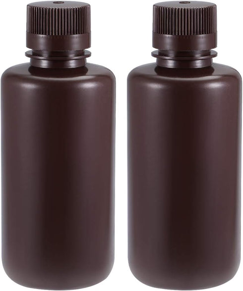 uxcell Plastic Lab Chemical Reagent Bottle 500ml/16.9oz Small Mouth Liquid Storage Container Brown 2pcs