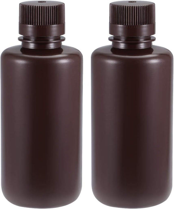 uxcell Plastic Lab Chemical Reagent Bottle 500ml/16.9oz Small Mouth Liquid Storage Container Brown 2pcs