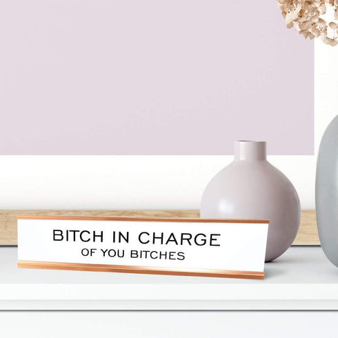 Bitch In Charge of You Bitches Novelty Nameplate Desk Sign, 2"x10"