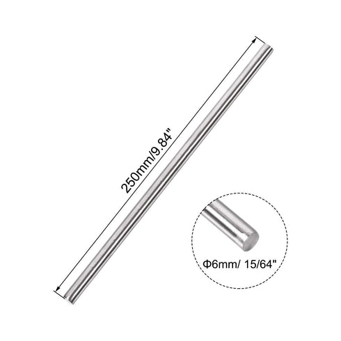 uxcell 6mm x 250mm 304 Stainless Steel Solid Round Rod for DIY Craft, 2pcs