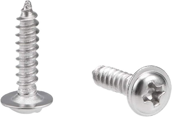 uxcell 2.3x10mm Self Tapping Screws, Phillips Pan Head with Washer, 304 Stainless Steel Fasteners, 50Pcs