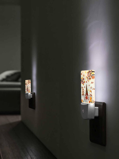 JasmineM Thanksgiving Fall Gnome Plug-in LED Night Lights Autumn Pumpkin Maple Leaves Auto Dusk-to-Dawn Sensor