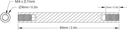 4PCs Aluminum Standoffs Round Tube Extension Support Round Sleeve Connector Rod Bar Stud Tube Nut M4 x 0.7mm Female Threads 60mm Length Robotics Accessories Round Coupling Nut