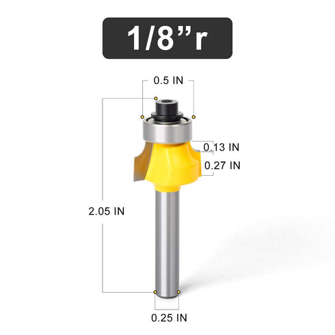 2PCS Roundover Edging Router Bit Set, 1/4-Inch Shank Round Nose Cutter Tools, 1/8" Radius