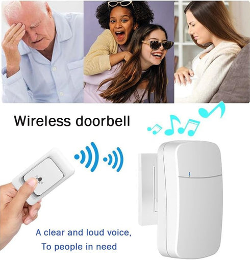 Wireless Doorbell Kit, 150M Range, 38 Melodies, IP44 Waterproof, Mute Mode, CD Quality Sound, LED Flash, White