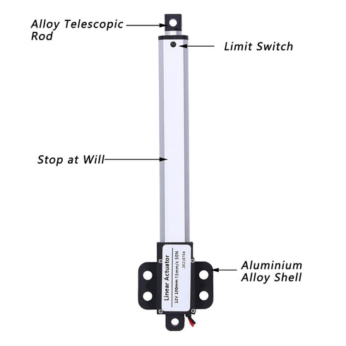 Linear Actuator, Electric Micro 12V DC Linear Actuator, 4" Stroke, Built-in Limit Switch, Low Noise for Home Automation