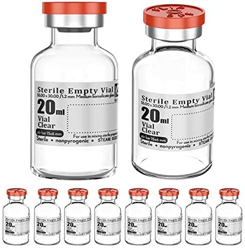 Ks-Tek Sterile Empty Vials with Self Healing Injection Port, 20ml, 10 Pack
