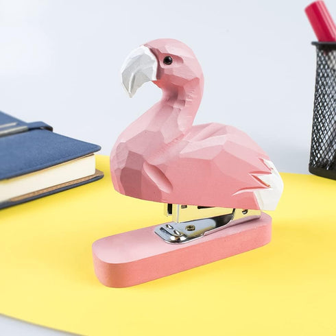 Wooden Animal Stapler, Flamingo Desktop Stitcher Art Figurine for School Office Stationery