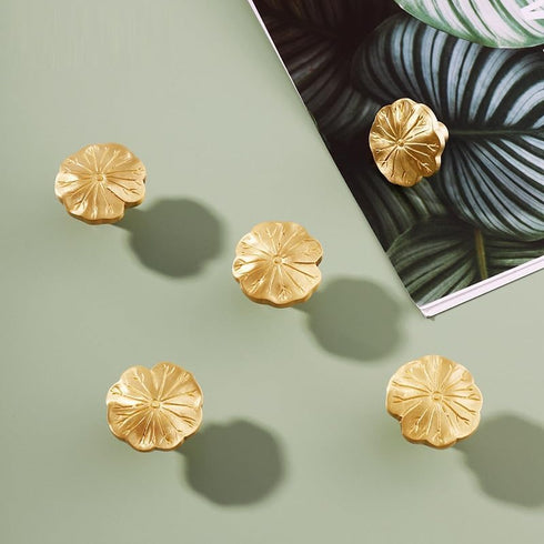 SANCHAKOU 4 Pack Cabinet Furniture Knobs Brass Wardrobe Cabinet Bedside Table Lotus Leaf Handle Door Shoe Cabinet