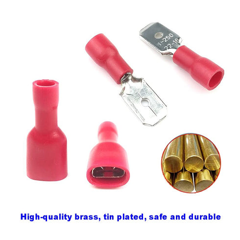 100PCS Spade Terminal 22-16 AWG Male Female Insulated Wire Connectors Electrical Crimp Connectors (Red/SPSH)